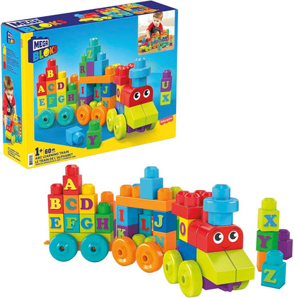 MEGA Conjunto de brinquedos de blocos de construção para crianças BLOKS First Builders, trem de aprendizagem ABC com 60 peças, maiores de 1 ano, DXH35