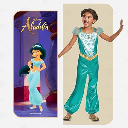 DISGUISE Fantasia oficial clássica oficial da Disney Princesa Jasmine para crianças, fantasia de Aladdin para crianças, fantasia de princesa Jasmine para meninas, fantasia de princesa árabe, fantasia do Dia Mundial do Livro para meninas