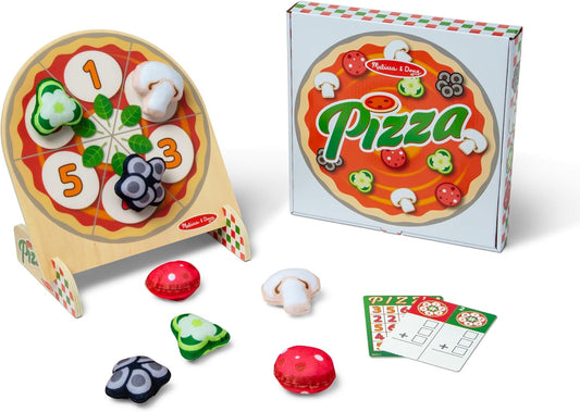 Melissa e Doug Jogos de lançamento de cobertura de pizza dupla face de madeira para 1 ou 2 jogadores | Jogo de alvo do saco de feijão, bingo, jogo da velha