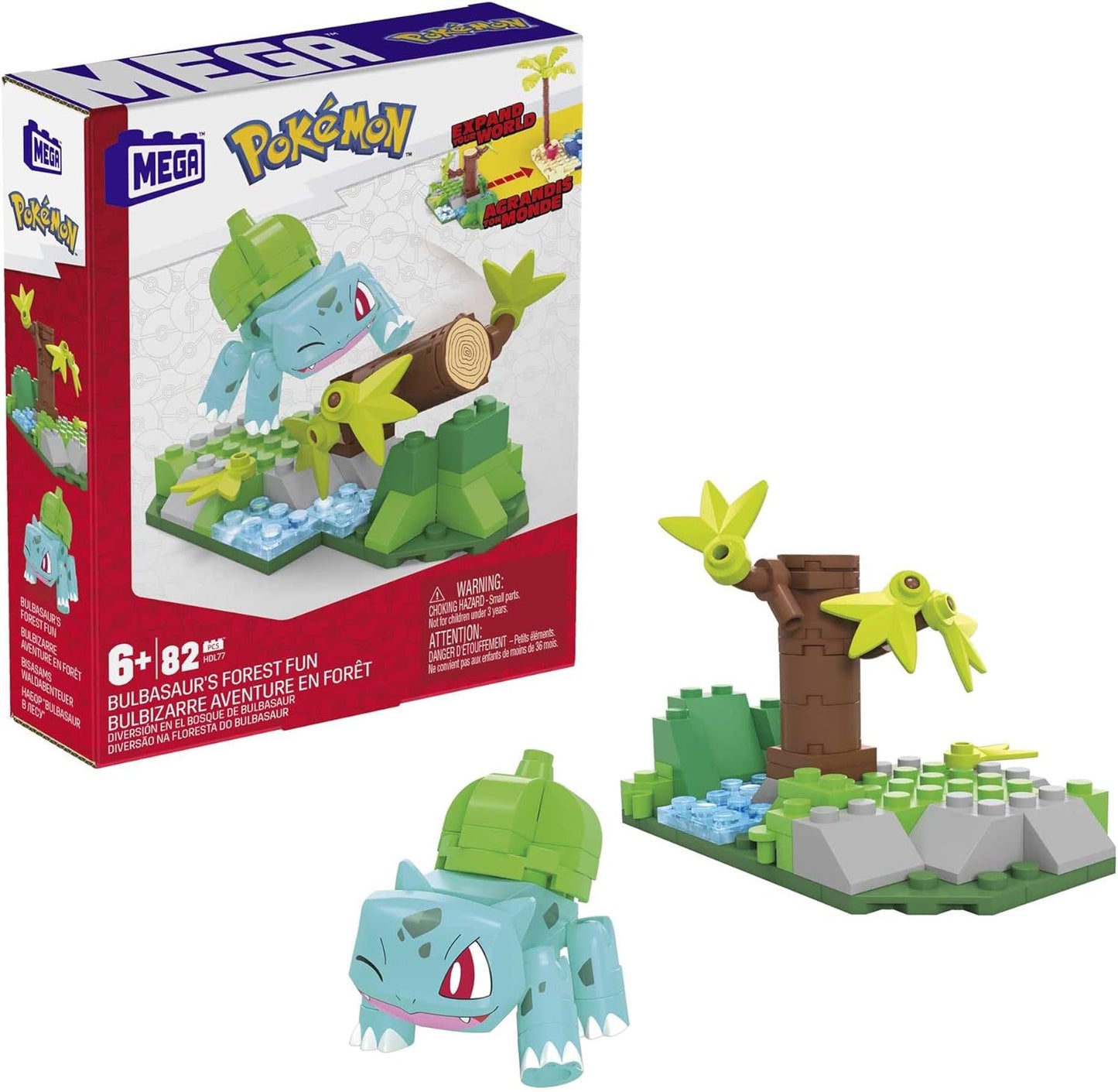 MEGA Conjunto de construção Forest Fun Pokémon Bulbasaur com 82 peças e peças compatíveis que se conectam com outros mundos, conjunto de brinquedo para presente para maiores de 7 anos