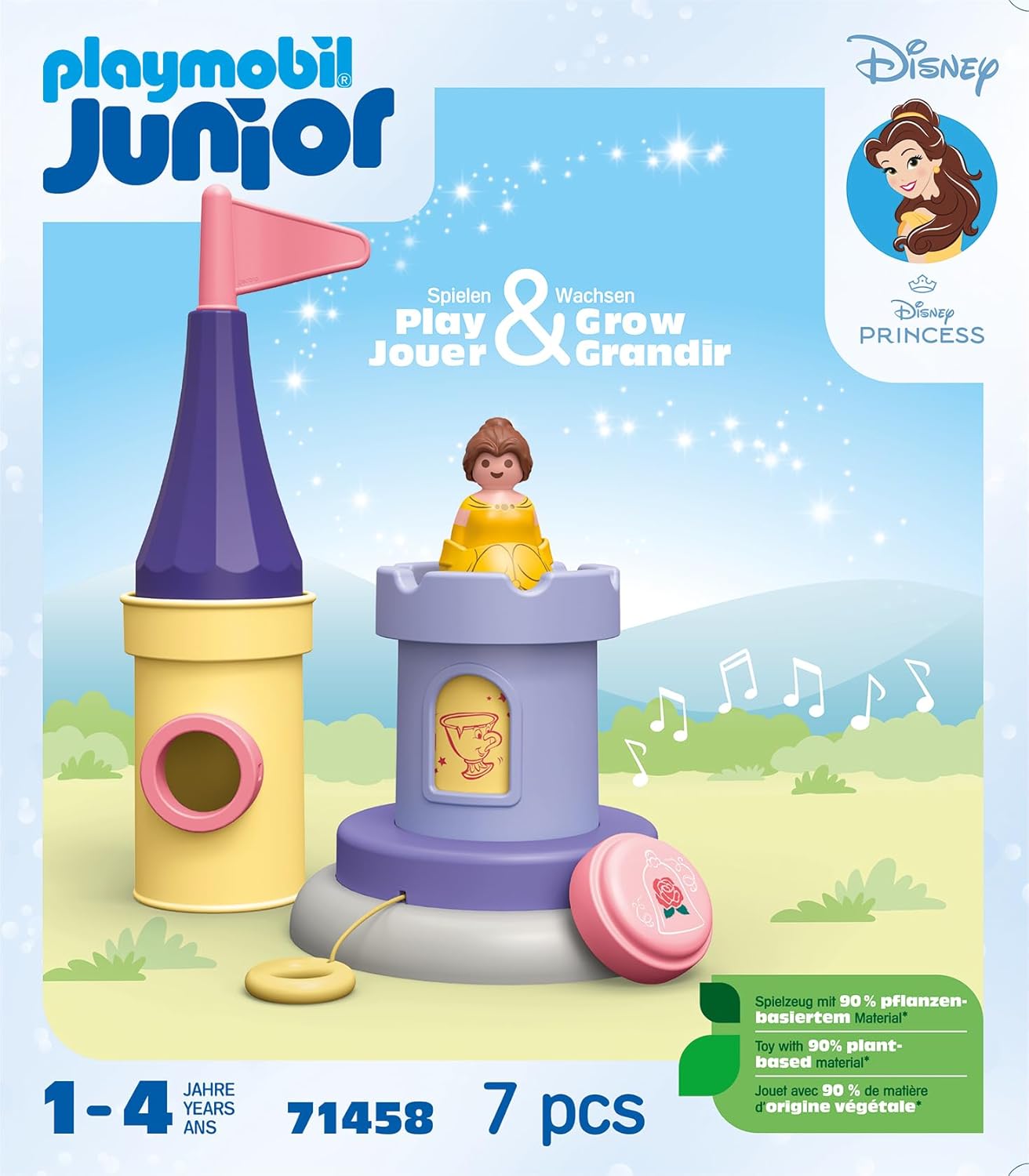 PLAYMOBIL 71458 JUNIOR e Disney: Belle's Play Tower com som, brinquedos para crianças, feitos com mais de 90% de plástico à base de plantas, brinquedos para presentear e dramatizações imaginativas, conjuntos de jogos para crianças com mais de 12 meses