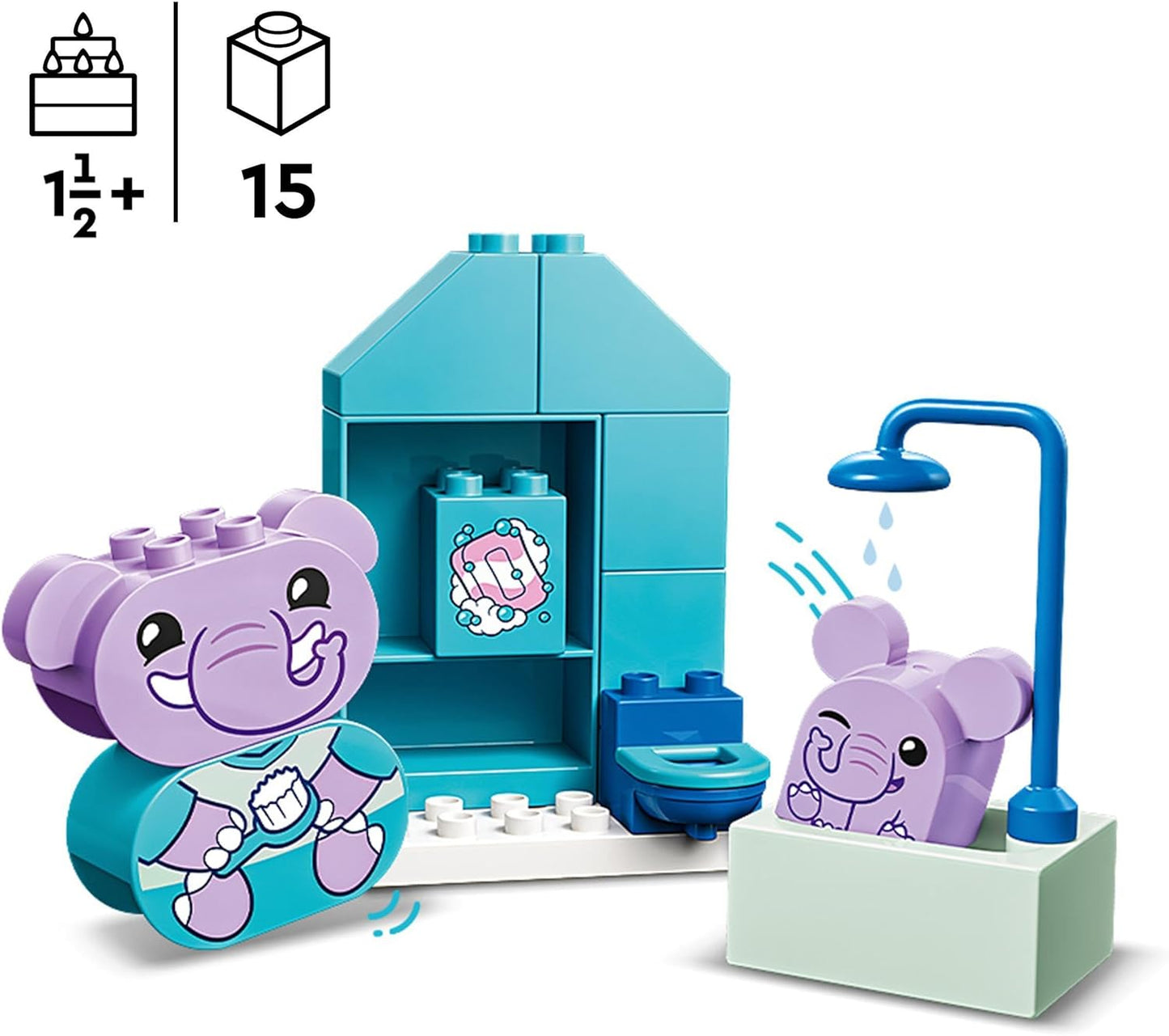 LEGO DUPLO Minhas primeiras rotinas diárias: conjunto de brincadeiras para a hora do banho, brinquedos de aprendizagem para crianças para meninas e meninos de 18 meses ou mais, com 2 figuras de animais de brinquedo