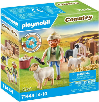 Playmobil 71444 País: Jovem pastor com rebanho de ovelhas, com border collie, aparador de cabelo e tira de palha, dramatização divertida e imaginativa, conjuntos de jogos sustentáveis adequados para crianças a partir de 4 anos