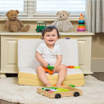 Clevamama Colchones de Viaje para Bebés y Niños Pequeños, Asiento para Dormir y Cuna de Juego 3 en 1 - 65x95x7cm, Amarillo, CleavefaoM