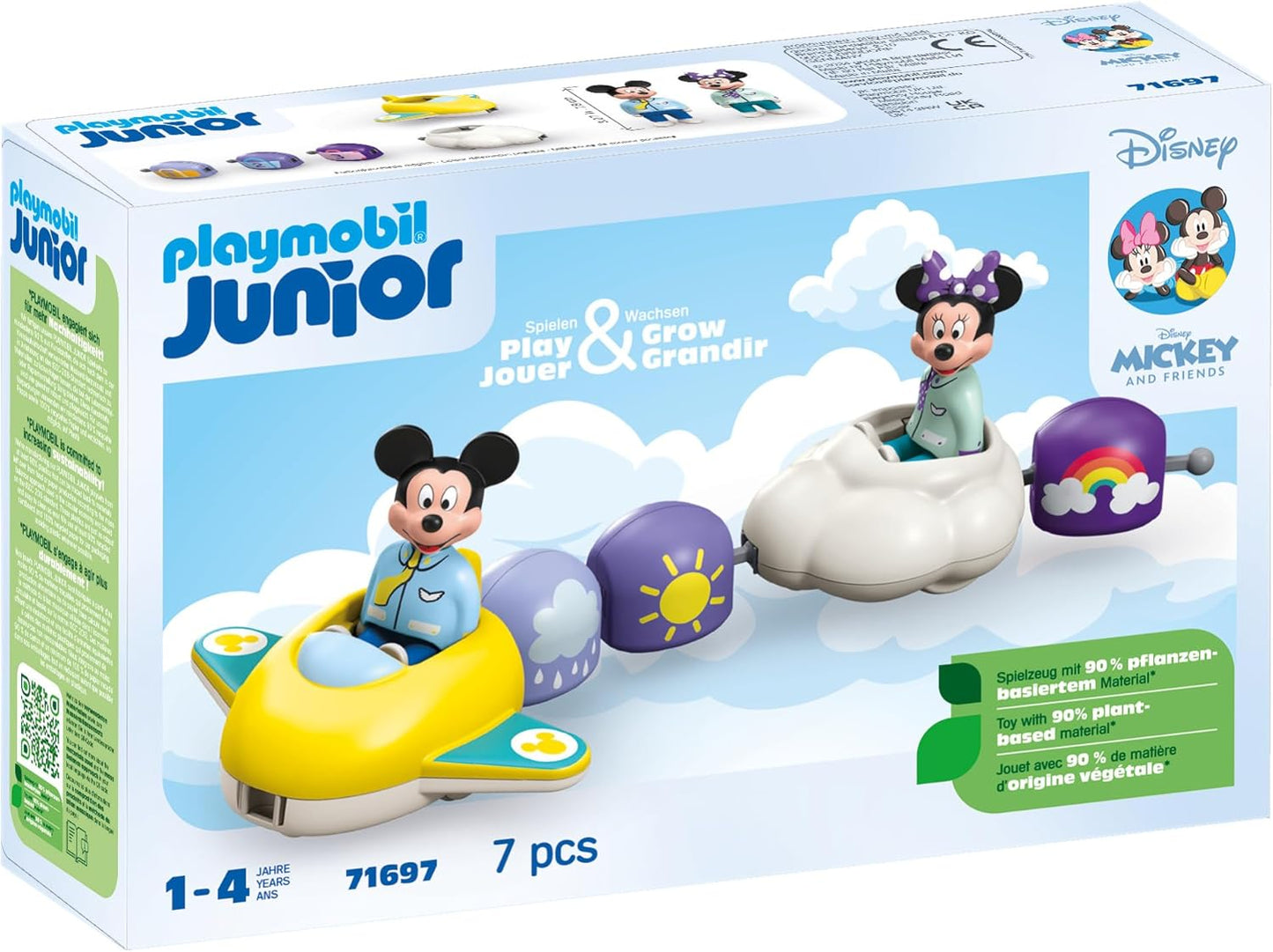 Playmobil 71697 JUNIOR & Disney: Mickey Mouse's & Minnie Mouse's Cloud Ride, with airplane and cloud vehicle, sustainable toy made from plant-based plastics