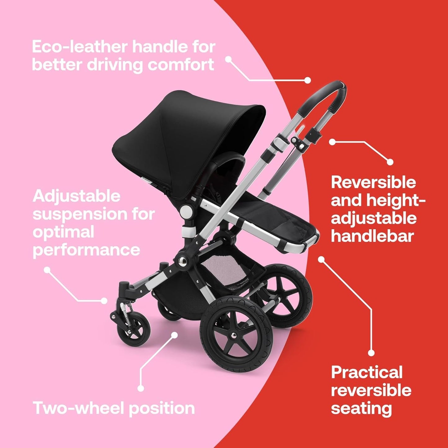 Bugaboo Cameleon 3 Plus Complete, carrinho de bebê 2 em 1 e carrinho com guiador reversível, alumínio, preto - preto