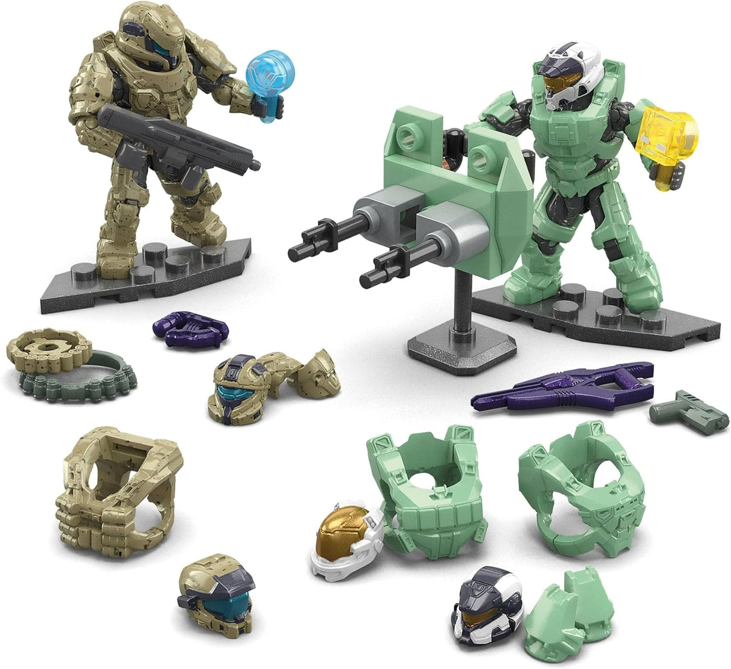 Mega Construx Halo Infinite Spartan Mission Bazaar Battlefield Conjunto de 2 figuras articuladas 6 cm + acessórios, pequeno