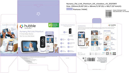 Hubble Monitor de bebê premium Pal Link de 5 polegadas, aplicativo HubbleClub conectado, com sensor de temperatura ambiente, visão noturna infravermelha, sons da natureza, conexão Wi-Fi segura privada - branco