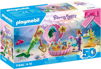 Playmobil 71446 Princesa Mágica: Festa de Aniversário da Sereia, celebração alegre com duas sereias e presentes coloridos, encenação divertida e imaginativa, conjuntos de jogos artísticos adequados para crianças a partir de 4 anos