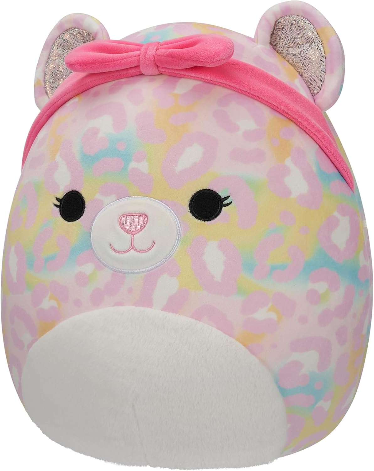 Squishmallows SQCR05426 Leopardo arco-íris Michaela de 12 polegadas com faixa de cabeça rosa, multicor