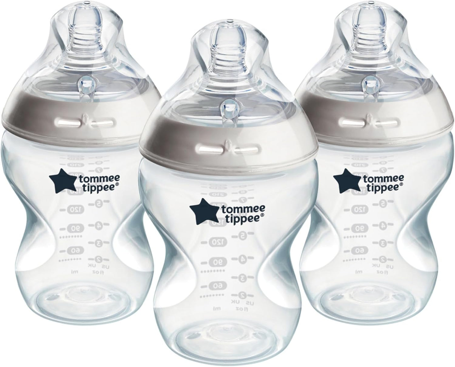 Tommee Tippee Mamadeira anticólica Natural Start, 260 ml, 0+ meses, tetina semelhante à mama de fluxo lento para uma trava natural, válvula anticólica, autoesterilizante, pacote com 3