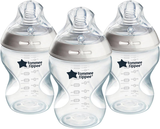 Tommee Tippee Natural Start Biberón anticólicos, 260 ml, 0+ meses, tetina de flujo lento similar al pecho para cierre natural, válvula anticólicos, autoesterilizante, paquete de 3