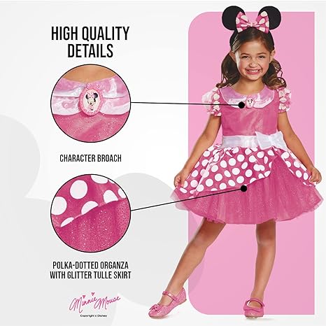 DISGUISE Disfraz Oficial Disney Deluxe de Minnie Mouse Rosa para Niñas, Disfraz de Minnie Mouse, Falda, Disfraces para Niñas, Disfraces del Día Mundial del Libro para Niñas