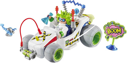 Playmobil 71633 Funstars: Racing Professor, kart com motor retrátil, conjunto dinâmico para corridas emocionantes, conjuntos detalhados adequados para crianças a partir de 4 anos