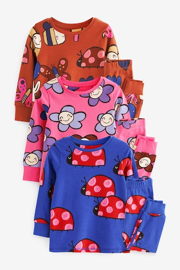 |Girl| Pacote De 3 Pijamas Estampados De Manga Comprida - Blue/Brown Fun Character (9 meses a 8 anos)