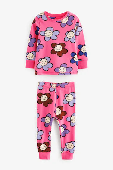 |Girl| Pacote De 3 Pijamas Estampados De Manga Comprida - Blue/Brown Fun Character (9 meses a 8 anos)