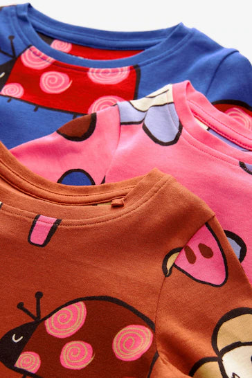 |Girl| Pacote De 3 Pijamas Estampados De Manga Comprida - Blue/Brown Fun Character (9 meses a 8 anos)