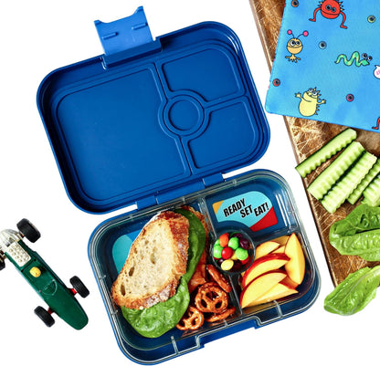 Yumbox yumbox Panino Recipiente de lancheira Bento à prova de vazamentos para crianças e adultos (Monte Carlo Blue (bandeja para carros de corrida))