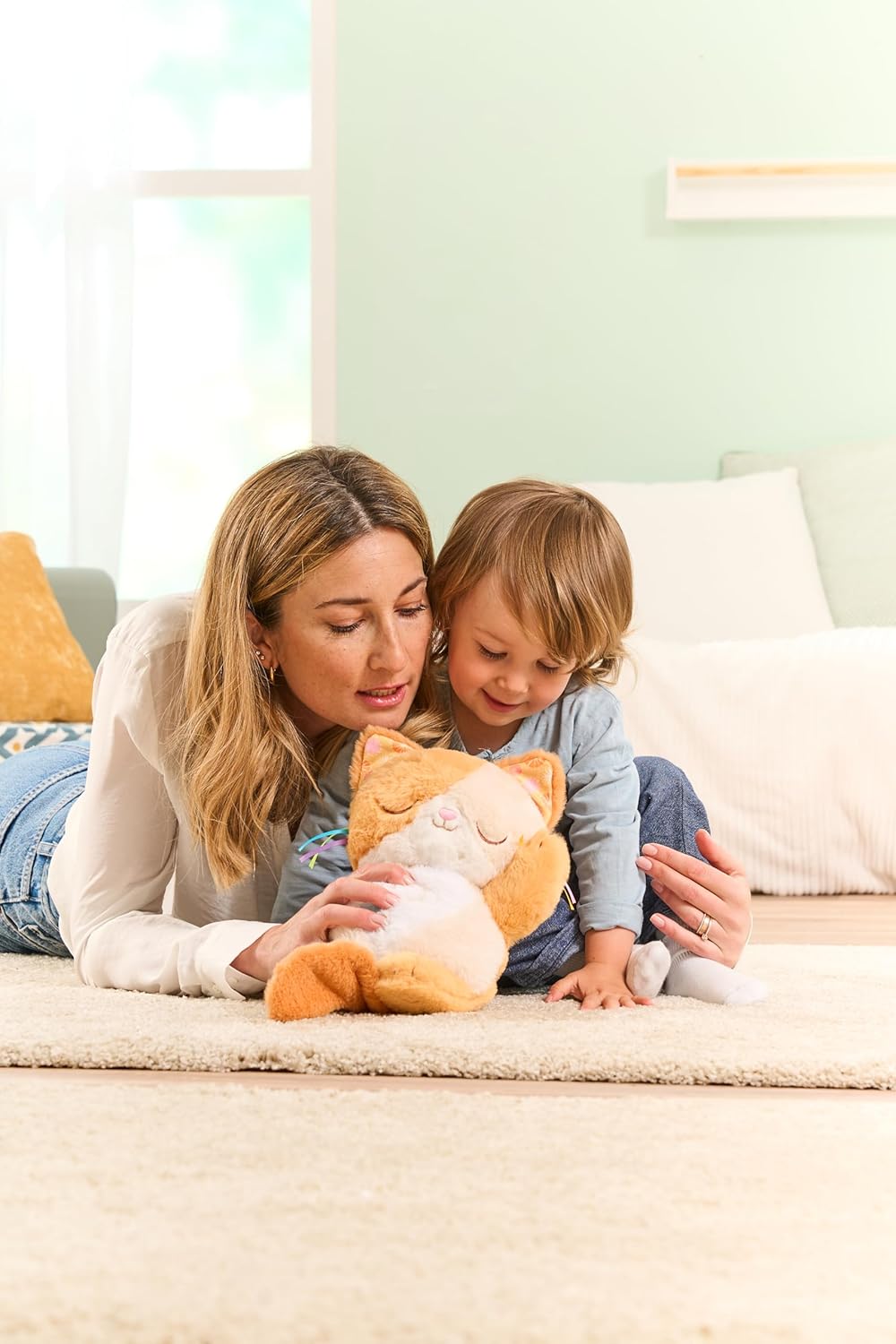 VTech Gatito Calmante Ronroneante para Bebés, Gatito Suave y Relajante con 3 Modos de Juego, Sonidos de la Naturaleza, Movimiento de Ronroneo y Respiración, Juguete Interactivo, Regalo para Bebés de 0, 3, 6, 12 Meses+, Versión en Inglés