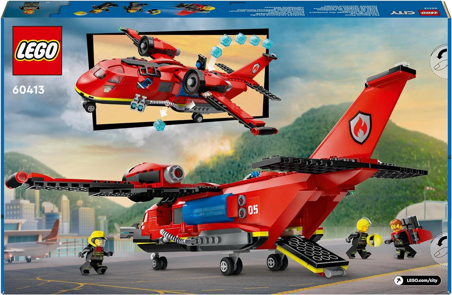 LEGO Brinquedo de avião de resgate de incêndio urbano para meninos, meninas e crianças de 6 anos ou mais que amam brincadeiras imaginativas, conjunto de brinquedos para veículos de emergência de avião inclui 3 minifiguras, ideia de presente de