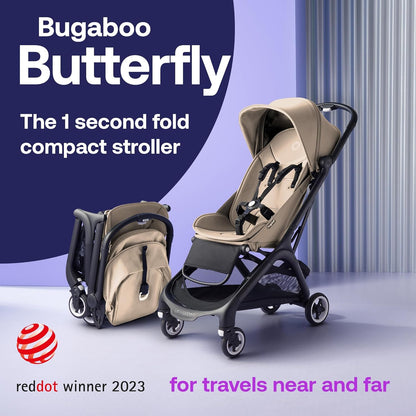 Bugaboo Butterfly Cochecito de Viaje Ultracompacto, Pequeño y Ligero, Fácil de Plegar en 1 Segundo, Cochecito Urbano Ergonómico y Extra Espacioso para Bebés y Niños Pequeños, Conducción Cómoda, Negro/Gris Desierto