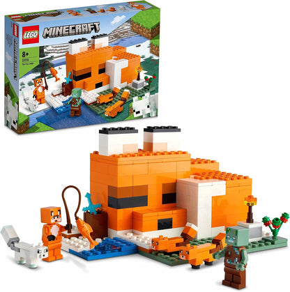 LEGO 21178 Minecraft The Fox Lodge House, brinquedos de animais, presentes de aniversário para crianças, meninos e meninas de 8 anos ou mais, com figura de zumbi afogado