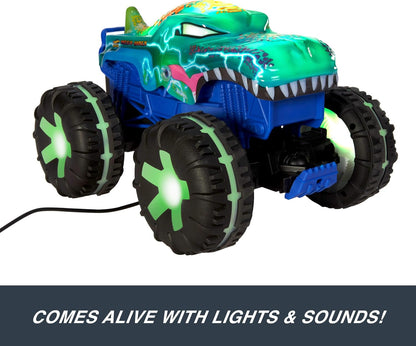 Hot Wheels Carro de controle remoto Monster Trucks, escala 1:15 Mega-Wrex Alive Veículo RC movido a bateria com luzes e sons