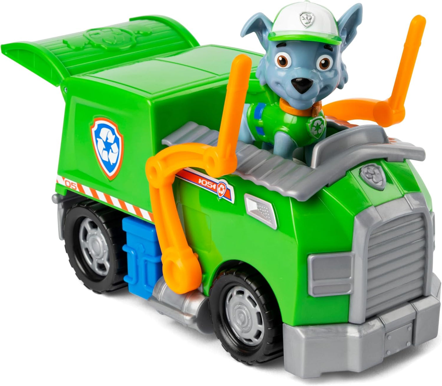 Paw Patrol, camión de reciclaje de Rocky, camión de juguete con figuras de acción coleccionables, juguetes sostenibles para niños y niñas de 3 años en adelante