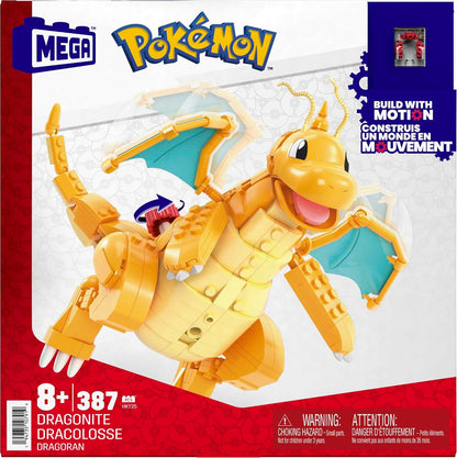 MEGA Brinquedos de construção de bonecos de ação Pokémon para crianças, Dragonite com 387 peças e movimento de bater asas, ideia de presente para maiores de 9 anos, HKT25