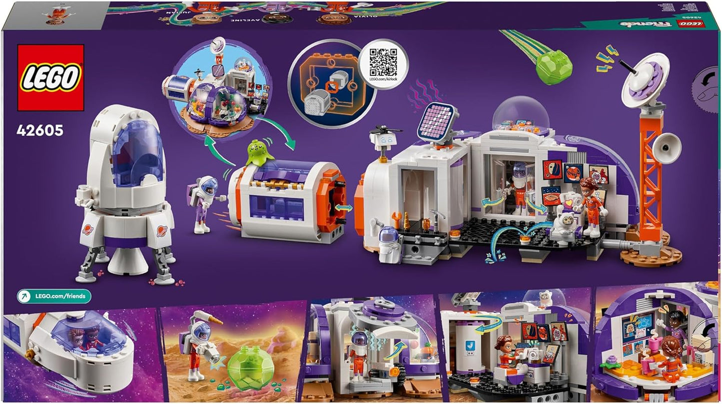 LEGO Base espacial e foguete Friends Mars, conjunto de veículo com rover e brinquedo de nave espacial para meninas e meninos de 8 anos ou mais, inclui 4 personagens de miniboneca, ideia de presente para crianças que amam brinquedos científicos 42605