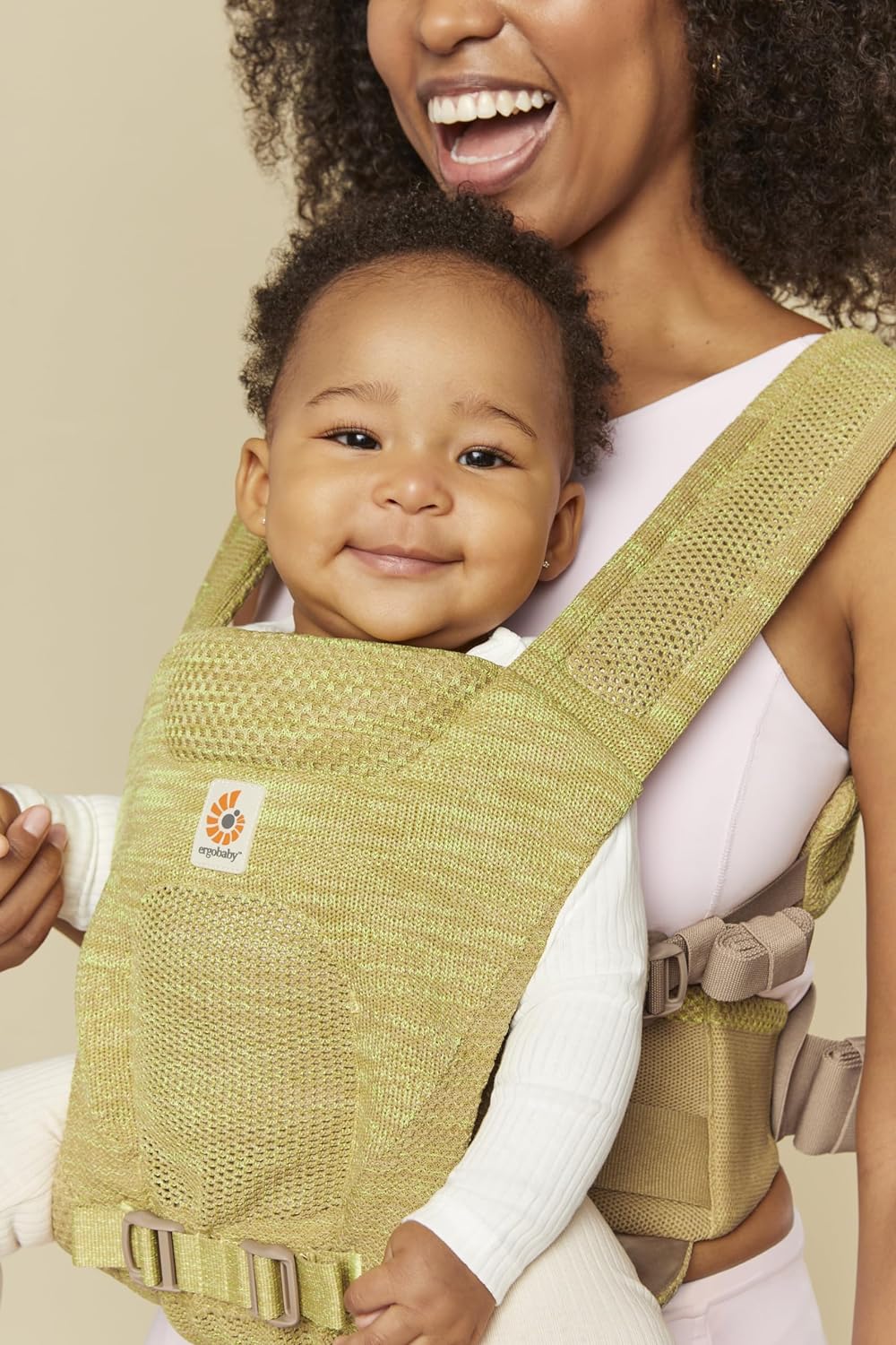 Ergobaby Porta-bebês Aerloom para recém-nascidos e crianças pequenas, porta-bebês ergonômico de 3 posições, na barriga ou nas costas, porta-bebês Formaknit (Citrino)