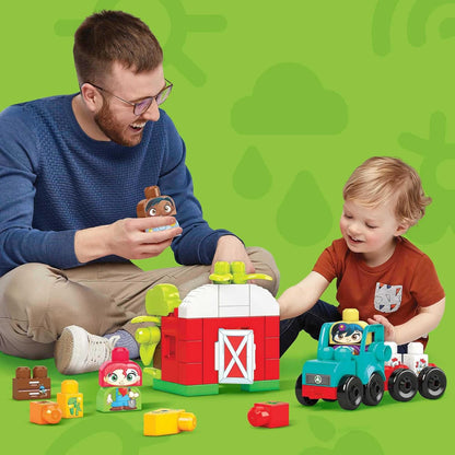 MEGA Blocos de construção para crianças BLOKS Fisher-Price, Green Town Grow & Protect Farm com 51 peças, 3 figuras, crianças de 1 ano ou mais, HDL07