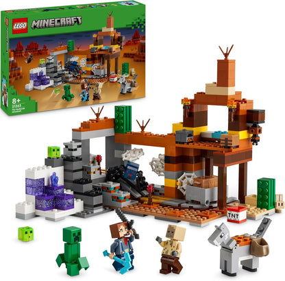 LEGO Brinquedo de videogame Minecraft The Badlands Mineshaft para meninos e meninas de 8 anos ou mais, inclui figuras de explorador, trepadeira e aranha para brincadeira independente, presente de aniversário para crianças