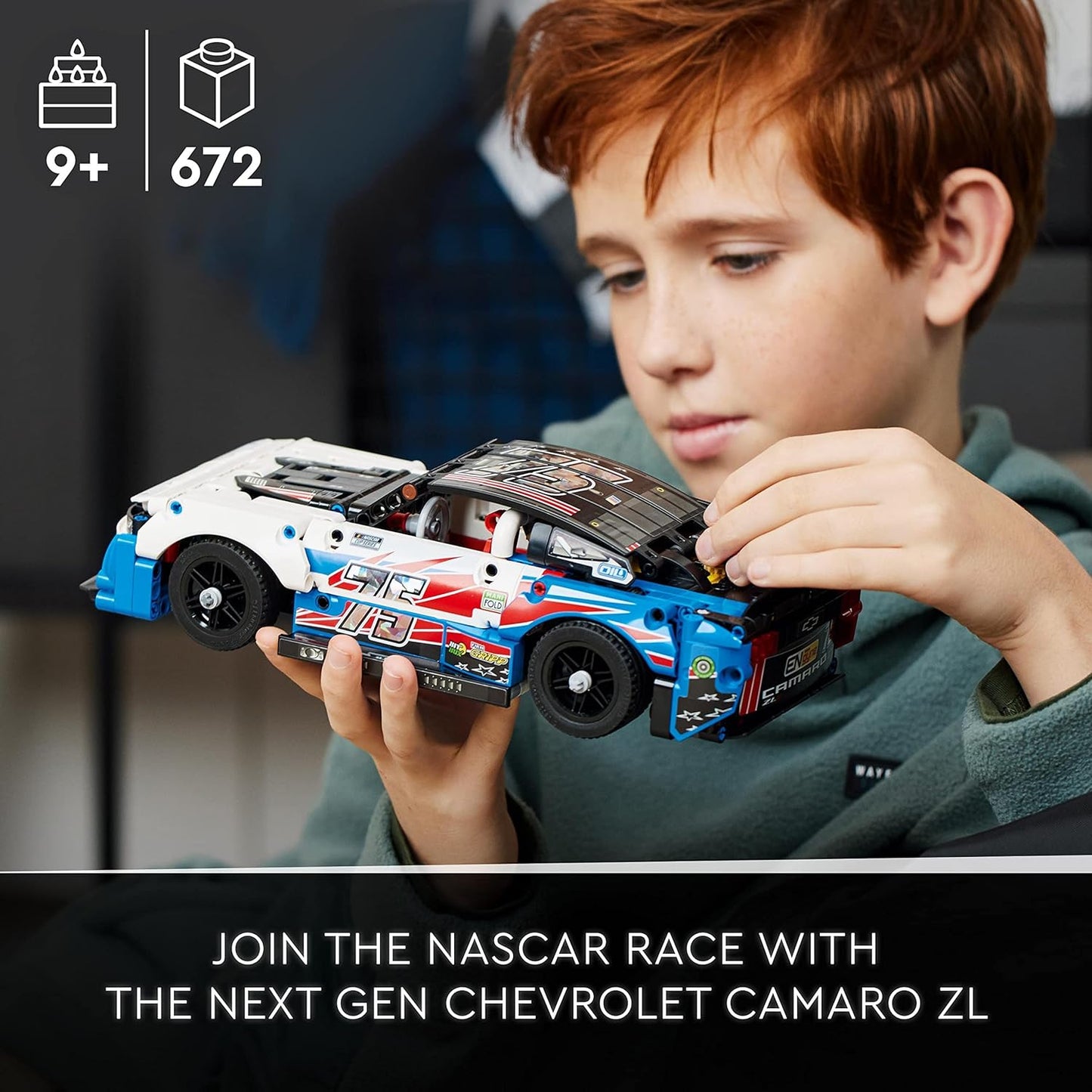 LEGO Kit de construção de carro modelo Technic NASCAR Next Gen Chevrolet Camaro ZL1, veículo de corrida de brinquedo, conjunto de construção colecionável de automobilismo 42153