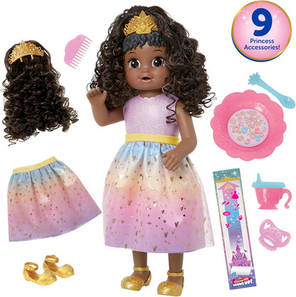 Baby Alive Princesa Ellie cresce! Boneca de cabelo preto, boneca interativa com acessórios, bonecas falantes, brinquedos para meninas e meninos de 3 anos e mais, 18 polegadas