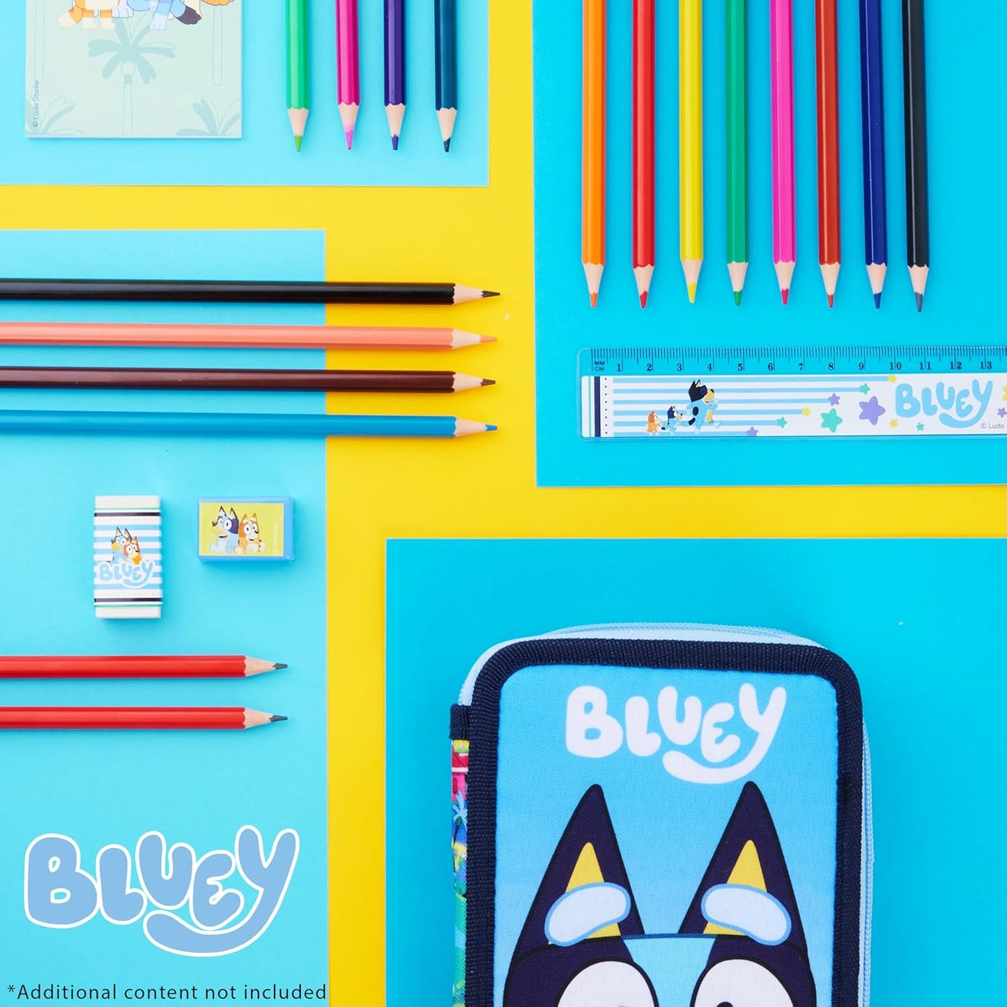 Estuche Bluey lleno de papelería para niños, útiles escolares, lápices de colores, bloc de notas - Regalos para niños