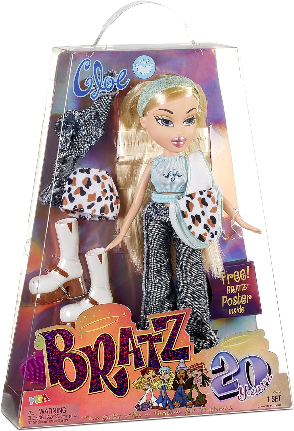 Bratz 573418EUC 20 Edição especial Boneca de moda original Cloe - Embalagem holográfica e pôster-Colecionável-Motivo 20 Yearz, Fan Fave Relançamento 2001 Réplica - Inclui 2 roupas, sapatos, bolsa e muito mais