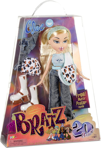 Bratz 573418EUC 20 Edição especial Boneca de moda original Cloe - Embalagem holográfica e pôster-Colecionável-Motivo 20 Yearz, Fan Fave Relançamento 2001 Réplica - Inclui 2 roupas, sapatos, bolsa e muito mais