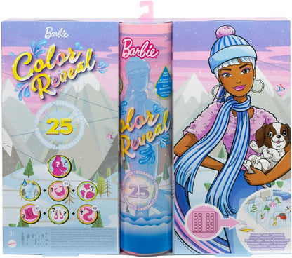 Barbie Calendário do advento de revelação de cores da, 25 surpresas incluem boneca Barbie de revelação de cores, animal de estimação de revelação de 1 cor, roupas, acessórios, presente para crianças de 3 anos ou mais