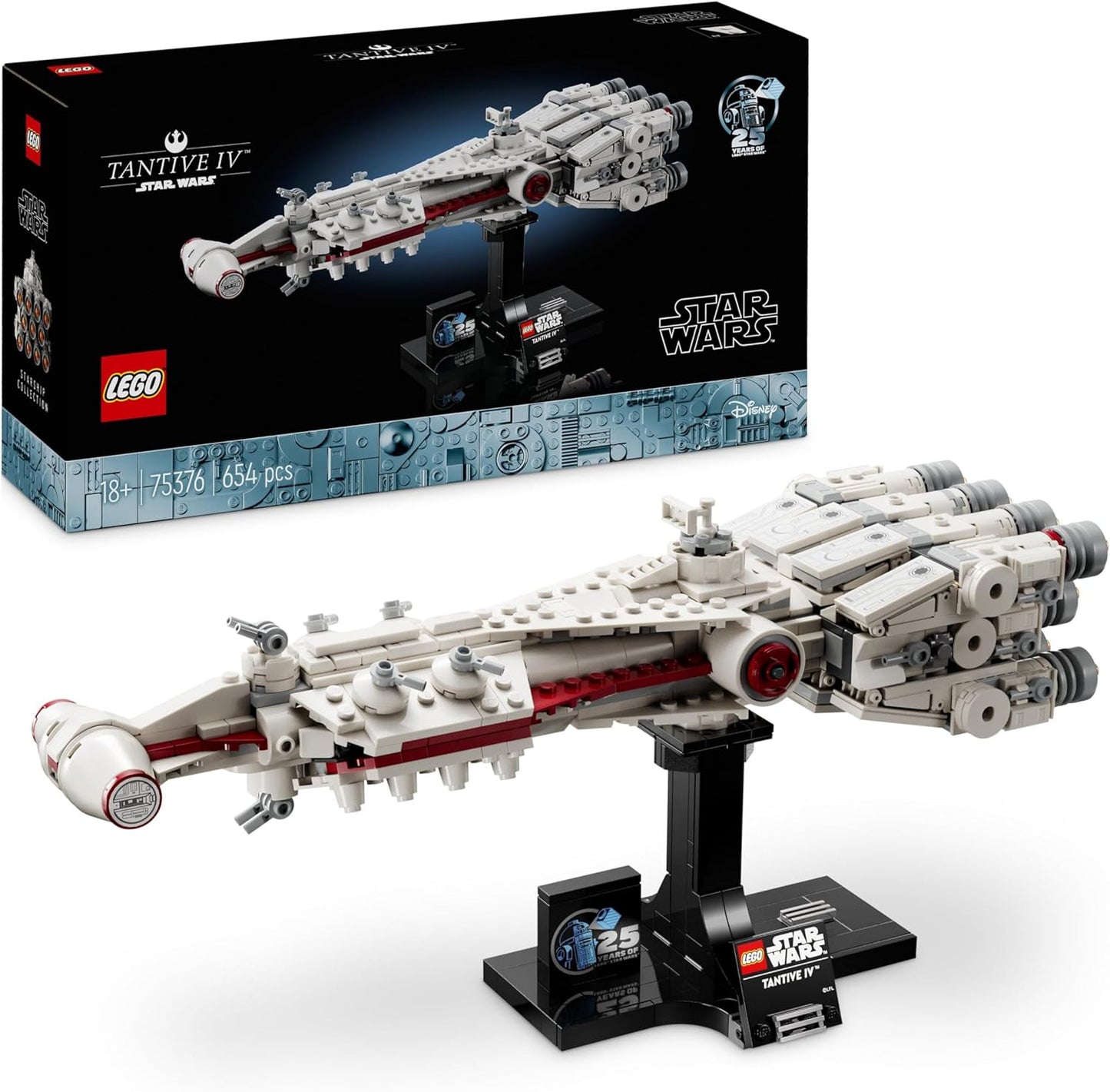 LEGO Conjunto Star Wars Tantive IV, kit de modelo de nave estelar colecionável do 25º aniversário para adultos construirem, veículo icônico de uma nova esperança, casa de recordações, presentes de decoração de escritório para homens, mulheres e fãs 75376