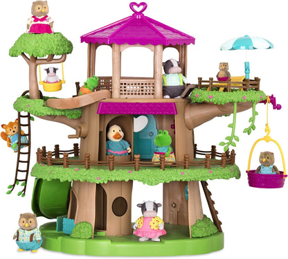 Li'l Woodzeez WZ6707C1Z P Li’l Woodzeez – Conjunto de brinquedos familiares de 22 peças com casa na árvore, elevador de manivela e acessórios – Casas em miniatura e conjuntos de jogos para crianças de 3 anos ou mais