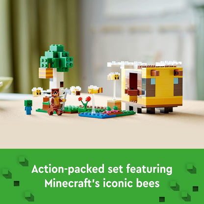 LEGO 21241 Minecraft The Bee Cottage Brinquedo de construção com casa edificável, fazenda, bebê zumbi e figuras de animais, ideia de presente de aniversário para meninos e meninas