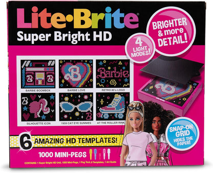 Lite Brite | Edição Barbie Super Brilhante HD | Prancheta iluminada, placa LED, brinquedos iluminados para brincadeiras criativas, prancheta com efeito neon de arte brilhante, brinquedos leves para crianças de 4 anos ou mais