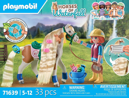 Playmobil 71639 Cavalos da Cachoeira: Ellie com Cavalo, incluindo acessórios de cabelo para penteados de cavalo criativos e duas pulseiras de silicone reais, conjuntos de jogos sustentáveis adequados para crianças a partir de 5 anos