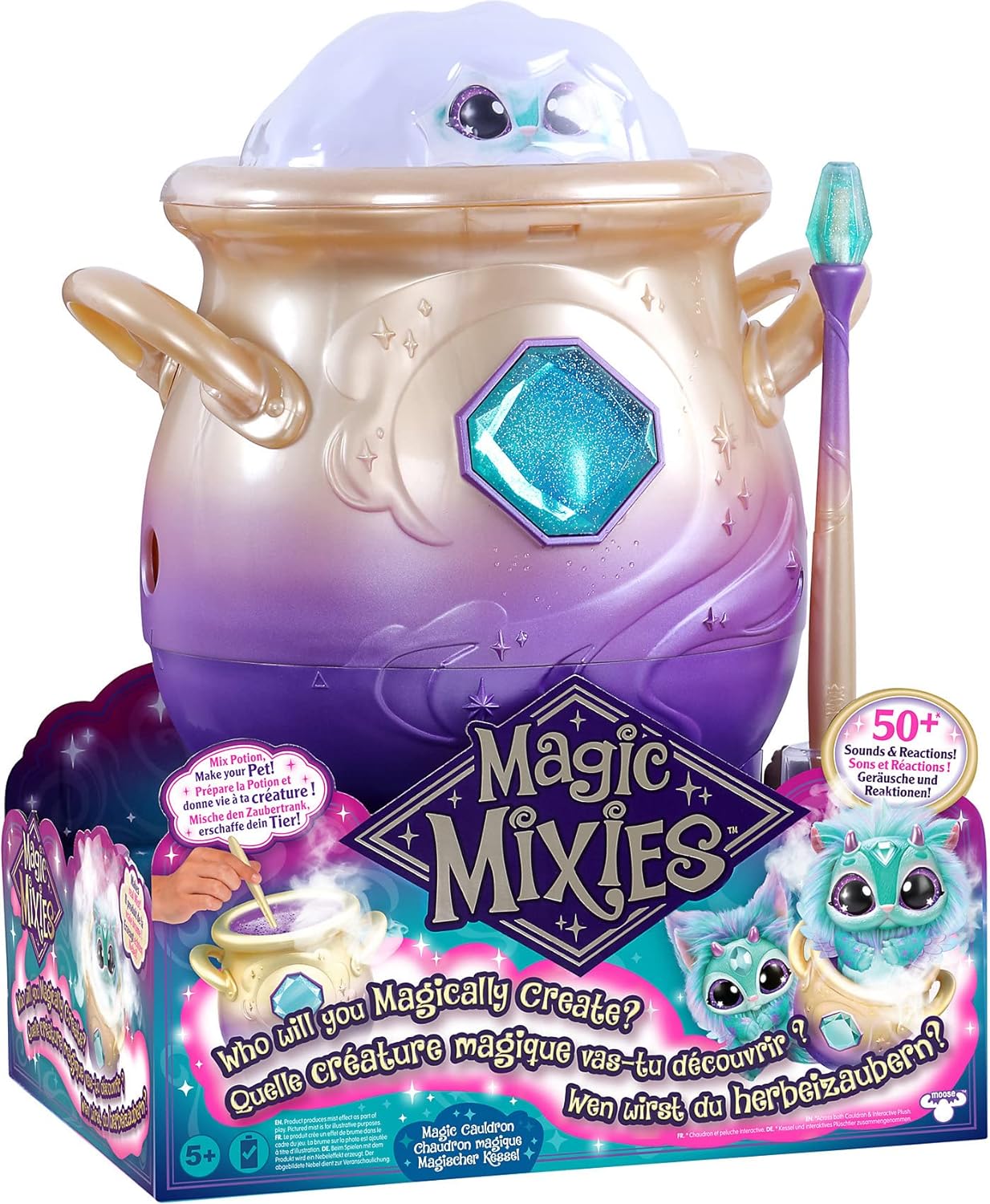 Magic Mixies Caldeirão de nebulização mágico com brinquedo de pelúcia interativo de 8 polegadas