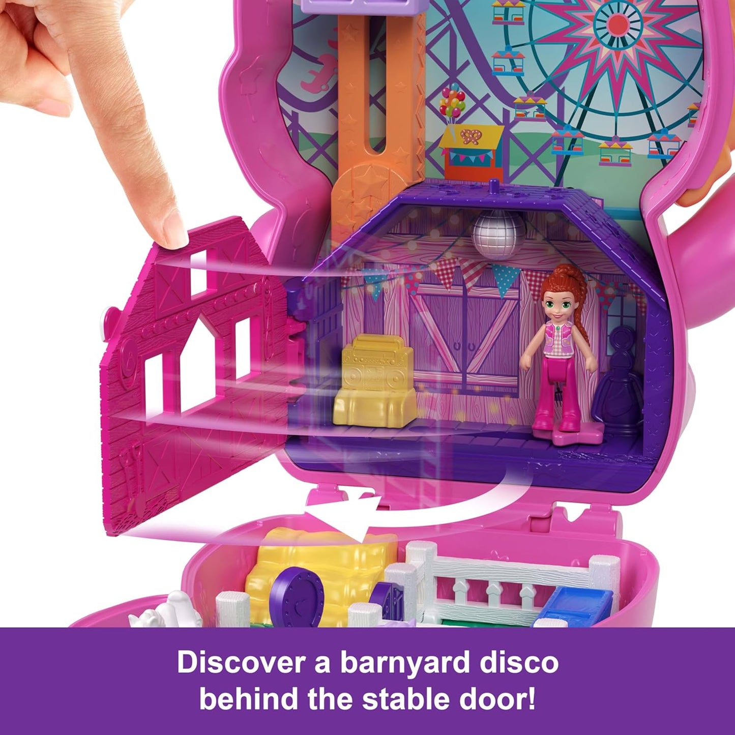 Polly Pocket Dolls e Playset, Pony Rodeo Compact, brinquedo de viagem com 1 micro boneca, cavalos de estimação, acessórios de estilo de comida e moda, JCR39