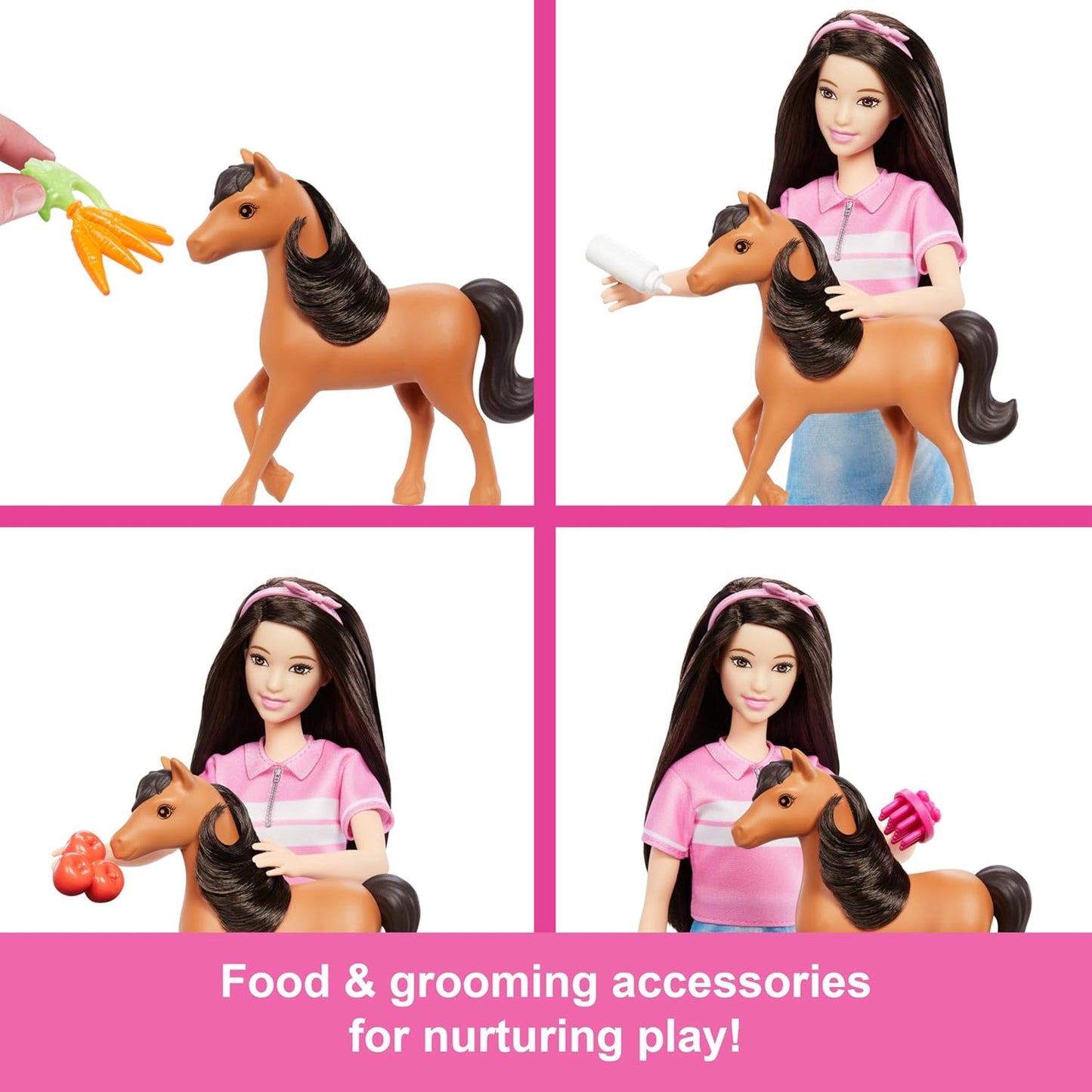 Barbie Conjunto de brinquedos estábulos com boneca fashion, pequeno pônei de brinquedo e mais de 10 acessórios, inspirado em Barbie Mysteries: The Great Horse Chase, HXJ40