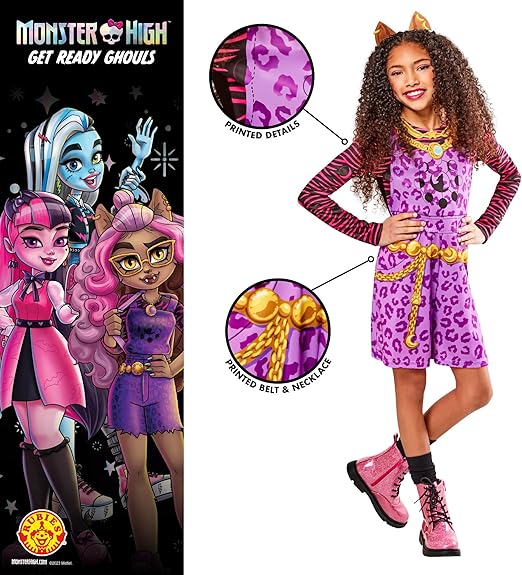 Rubie Fantasia infantil oficial de Monster High Clawdeen Wolf da, vestido extravagante infantil