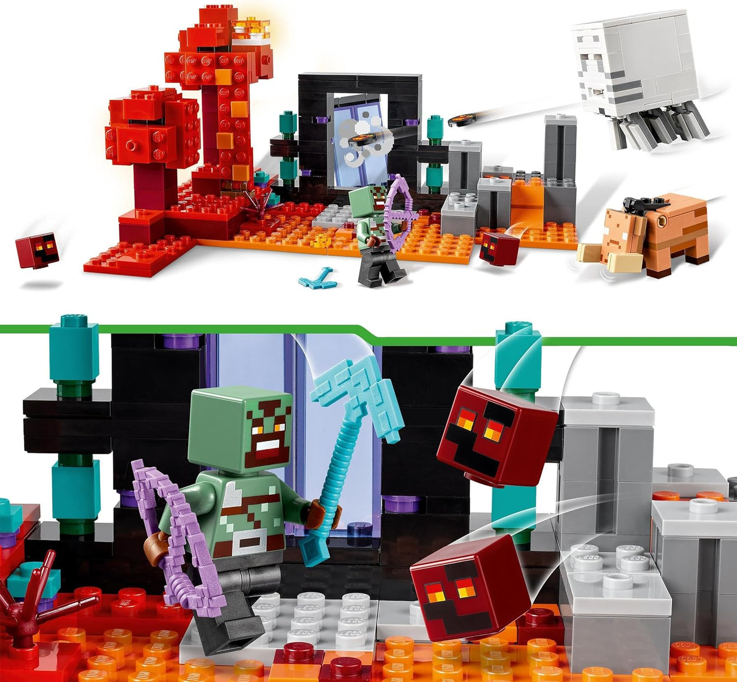 LEGO Conjunto de aventura Minecraft The Nether Portal Ambush, brinquedos de construção para meninos e meninas com cenas de batalha, personagens icônicos e figuras de mobs do jogo, presentes para crianças com mais de 8 anos 21255