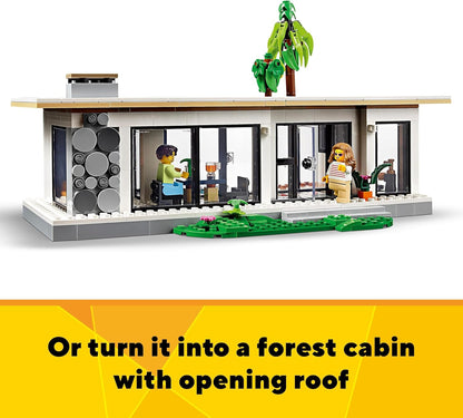 LEGO Conjunto de casa moderna 3 em 1 para construção urbana de 3 andares e cabana na floresta, kit de construção de modelo para crianças, ideia de presente para meninos e meninas de 9 anos ou mais 31153